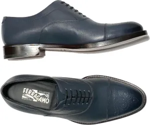 Мужские серые туфли оксфорды с брогированием и кожаным носком Ferragamo Goya (Salvatore)