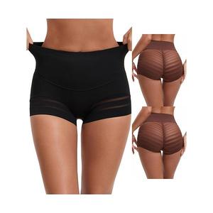 3 пачки женских шорт-шейперов с высокой талией и эффектом контроля живота, сетчатое белье в полоску Inspire Chic, Coffee Black