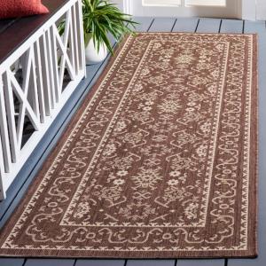 Ковер SAFAVIEH, 79 x 249 см, Courtyard Collection Chocolate/Cream CY6727 для дома и улицы, водонепроницаемый, легко чистится, для патио, заднего двора, прихожей