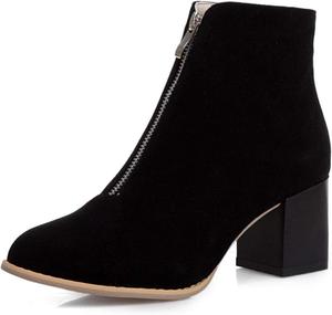 Женские ботильоны, женские толстые каблуки, каблук-шаг, короткие ботинки на молнии спереди, уличные ботинки FAZAIQILUO, Black