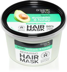 Натуральная восстанавливающая маска для волос с авокадо и медом Organic Shop, 250 мл