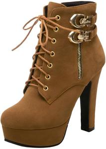 Ботинки DINTAHA на массивной платформе, с отделкой под замшу, ботильоны на шнуровке, ботинки на каблуке в стиле милитари, Brown