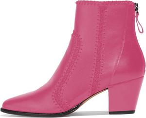 Женские ботильоны XYD с острым носком, низким блочным каблуком, кожаные, короткие с молнией, Fuchsia