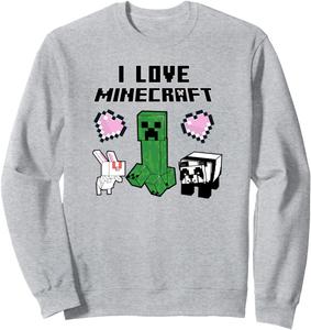 Толстовка с постером Minecraft Mob Group I Love Minecraft, серая