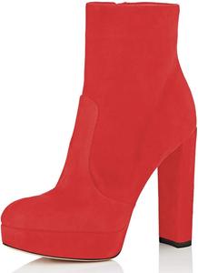Женские ботильоны YDN с округлым носком из искусственной замши, удобным массивным высоким каблуком, платформой и молниями, Red