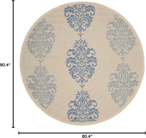 Ковер SAFAVIEH, 201 x 201 см, Washable Rug Outdoor Courtyard Collection - круглый, Natural & Blue, без линьки и легкий в уходе, идеален для патио, заднего двора, прихожей (CY2720-3101)