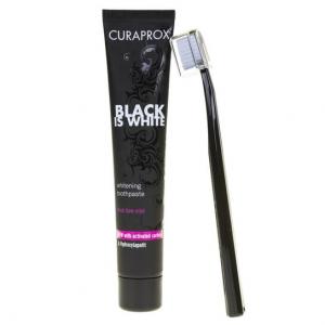 Отбеливающая зубная паста, 90 мл + зубная щетка Curaprox, Black Is White, Curaden