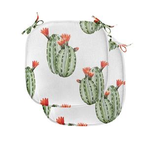 ABAKUHAUS Подушка-кактус для стульев в столовой, кактусовая пустыня, декоративная водонепроницаемая подушка с ремнями для кухонных сидений, 40 см x 40 см — упаковка из 2 шт., зеленого и оранжевого цвета, белый