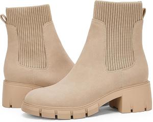 Женские ботильоны на платформе Ruanyu с эластичным верхом, массивным каблуком, челси, протекторной подошвой и противоскользящей подошвой, Nude