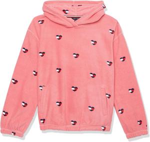 Толстовка Tommy Hilfiger с длинными рукавами и флисовой толстовкой для девочек, мягкий и свободный стиль, Hot Pink Flag