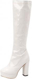 Женские высокие сапоги до колена из лакированной кожи с платформой и массивным каблуком, с боковой молнией, для верховой езды и мотоцикета Zzalalana, White