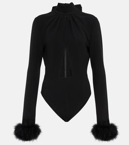 Боди с вырезом, отделкой из перьев Magda Butrym, черный