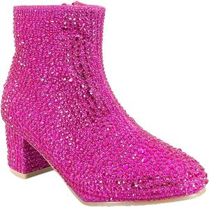 Ботильоны ABSOLEX для девочек с круглым носком, декоративными стразами, массивным низким каблуком и укороченной голенью, Fuchsia