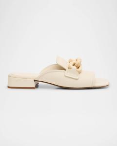 Кожаные лоферы-мюли Umita с цепочкой Pedro Garcia, слоновая кость