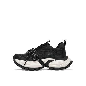 Амортизирующие, износостойкие, дышащие, легкие, увеличивающие рост низкие кроссовки на массивной подошве для женщин Acupuncture, Black