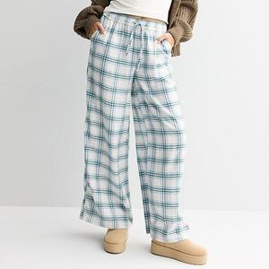 Джинсы-бананы из фланели с высокой посадкой So, Blue Cream Plaid