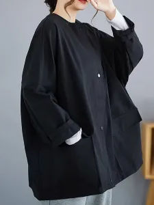 Женская верхняя одежда: свободная куртка без воротника на пуговицах Doux Belle, цвет Black