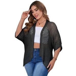 Кардиган для женщин Plus size с коротким рукавом, легкий вязаный Seoria, Black