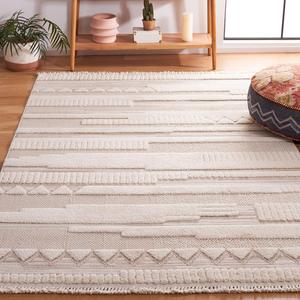 Ковер SAFAVIEH, 201 x 201 см, Urban Collection, Ivory & Beige, марокканский дизайн с бахромой, без линьки и простой в уходе, идеален для помещений с высокой проходимостью в гостиной, спальне (URB200A)