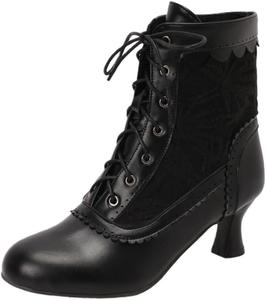 Женские ретро и элегантные короткие ботинки, однотонные, для ежедневных поездок, с шнуровкой, доступны больших размеров Fusecottc, Black