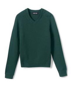 Детская школьная форма, детский хлопковый модальный свитер с v-образным вырезом Lands' End, зеленый