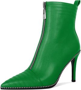 Женские модные ботильоны AUMOTED с заостренным носком, сексуальные на молнии, с украшением из бисера, вечеринка, вышивка, на высоком каблуке 3,7 дюйма, Matte Green