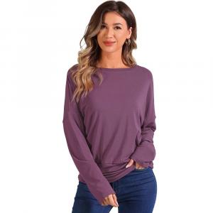 Повседневные вязаные топы с длинными рукавами для женщин, свободный пуловер с заниженными плечами, рубашка, блузка ALLEGRA K, цвет Plum Purple