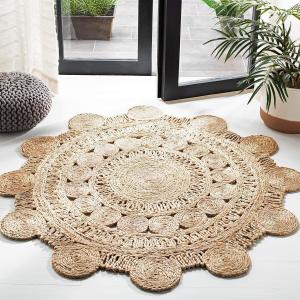 SAFAVIEH Natural Fiber Round Collection круглый ковер 122 x 122 см Natural NF161A ручной работы в стиле бохо-шарм фермерский джутовый напольный ковер