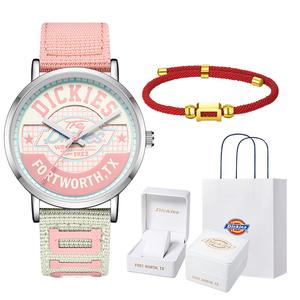 Dickies Наручные часы Spring Festival Year of the Horse с красным шнуром, кварцевый механизм, нейлоновый ремешок, розовый циферблат, женские