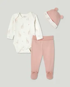 Комплект боди, леггинсы и шапочка с фантазийным принтом для девочки Cotton Juice, розовый
