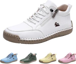 Женские повседневные ботильоны на шнуровке, ретро-ортопедические с боковой молнией, удобные лоферы, модные кроссовки на высокой подошве, уличные кожаные ботинки с поддержкой свода стопы, обувь для ходьбы и вождения Generic, White