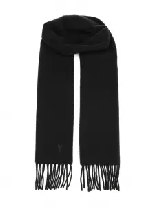 Шарф с бахромой и логотипом в виде сердца AMI Paris, черный