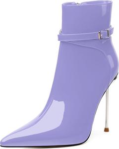 Женские ботильоны на высоком каблуке WAYDERNS с острым носком, лаковые, каблук-стилет 4,3 дюйма, с боковой молнией, сексуальные короткие ботинки для вечеринок и свиданий, Lavender