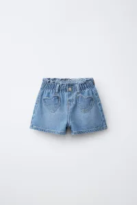 Джинсовые шорты-бермуды с карманами в форме сердечек Zara, светло-голубой