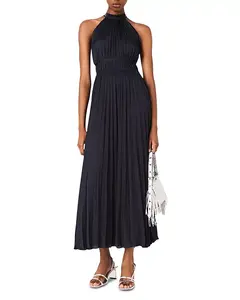 Плиссированное атласное макси-платье - эксклюзив Maje, синий