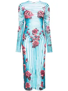 Платье миди Flower Body Morphing Jean Paul Gaultier, синий