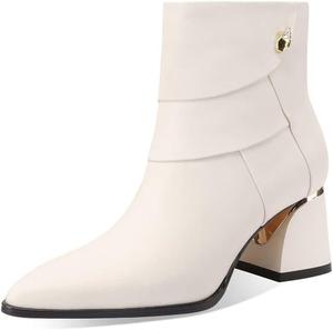 Женские ручные ботильоны TinaCus из натуральной кожи с отделкой пэчворк, заостренным носком, боковой молнией и устойчивым каблуком, Beige