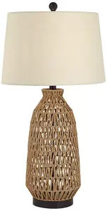Современная настольная лампа San Carlos Coast высотой 29 дюймов из натурального ротанга с диммером от USB-кабеля, абажур из овсяной ткани для спальни и гостиной 360 Lighting, brown