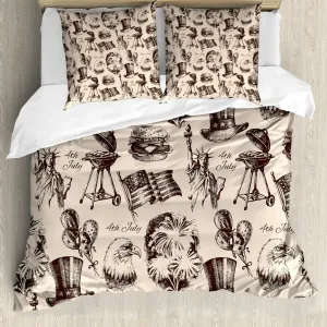 Пододеяльник ABAKUHAUS 4 июля, винтажный американский, с защитой от клещей, подходит для аллергиков, с наволочками, 155 x 220 см - 80 x 80 см, бежевый и армейско-зеленый Abakuhaus