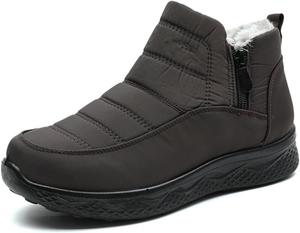 Зимние ботинки для женщин с теплым мехом, водонепроницаемые слипоны на щиколотку, удобные теплые зимние туфли для женщин Generic, Brown