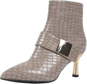 Женская мода: ботильоны с острым носком на высоком каблуке 8 см под кожу змеи с молнией ZJWBB, Apricot