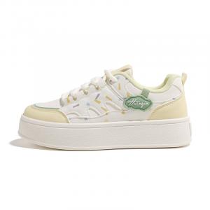 HUANQIU Женские скейтерские кроссовки Low top, устойчивые к истиранию, легкие, сбалансированные, Beige Yellow