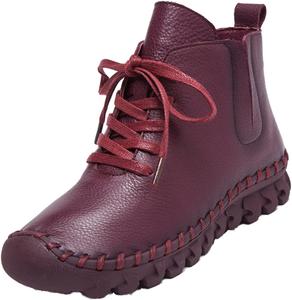 Женские ботинки Челси с поддержкой свода стопы из кожи, ручная строчка, высокий каблук, шнуровка, нескользящая мягкая подошва, платье, ботильоны AngryMonkey, Wine Red