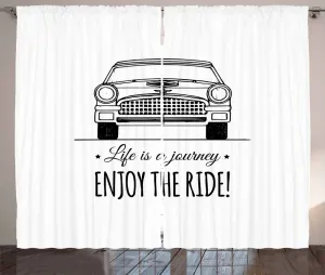 Шторы ABAKUHAUS Наслаждайтесь поездкой в деревенском стиле, винтажный автомобиль, универсальные ленточные шторы для гостиной с петлями и крючками, 280 x 175 см, черно-белые Abakuhaus
