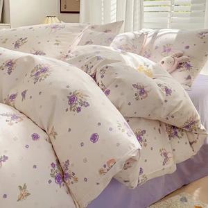 Fuanna Комплект постельного белья из 4 предметов (простыня 2.0, пододеяльник 200х230 см), 100% хлопок, цвет Flowers Blooming, не линяет, не скатывается