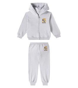 Комплект из хлопковой толстовки с капюшоном и спортивных штанов Moschino Kids, Grigio Chiaro Melang