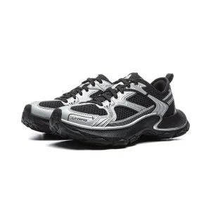 Li-Ning Slip Resistant, Abrasion Resistant, Breathable Low top Chunky Sneakers Women's Silver Black