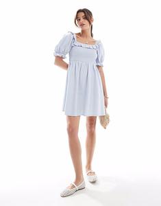Мини-платье New Look с оборками и сборками синего цвета