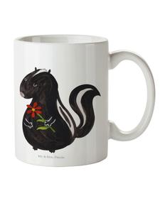 Детская кружка с рисунком скунса и цветов, без слов, белого цвета Mr. & Mrs. Panda