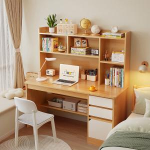 Стол 120 см с полкой и тумбой Naijia Nordic, компьютерный для дома, письменный, цвет Maple